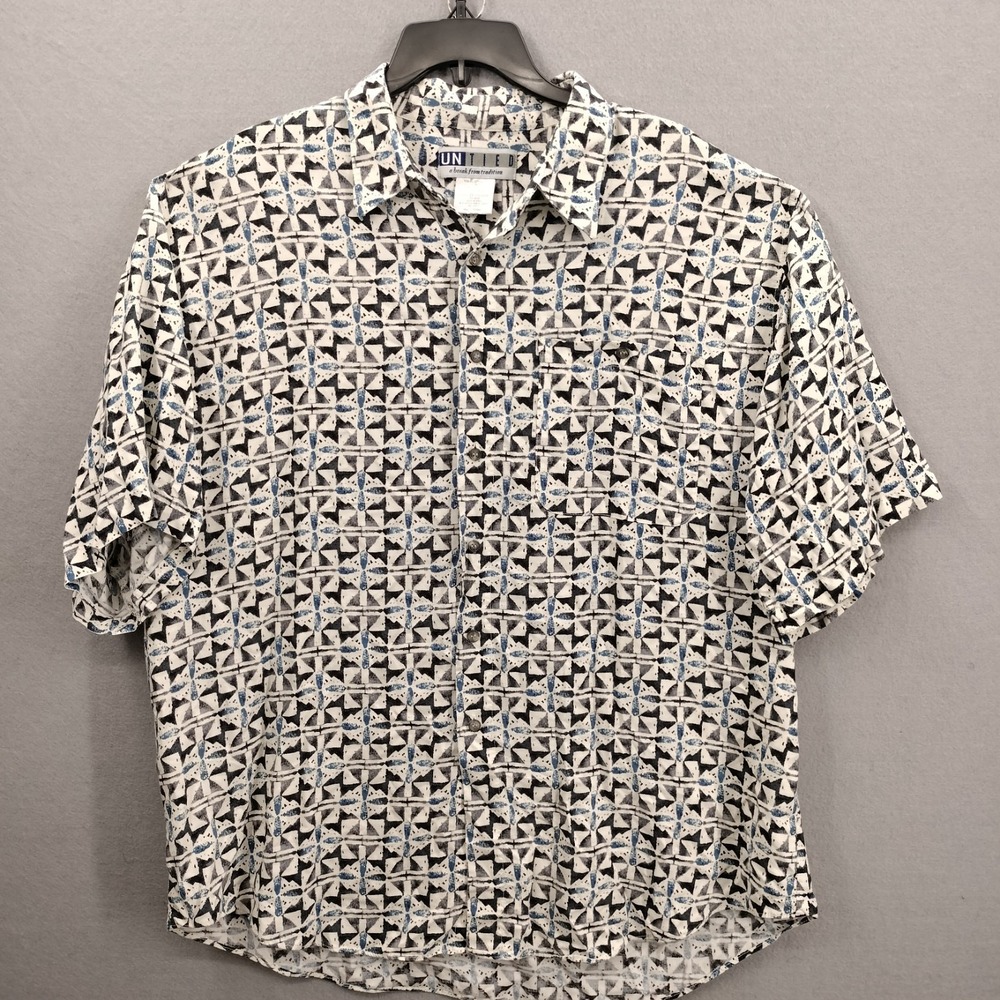 VTG UNTIED A Break From Tradition Shirt Men's Size XL Short Sleeve Aztek Pattern